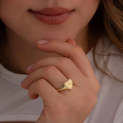 Gold Plated CZ Heart Ring Personalized Engraved Name Ring
