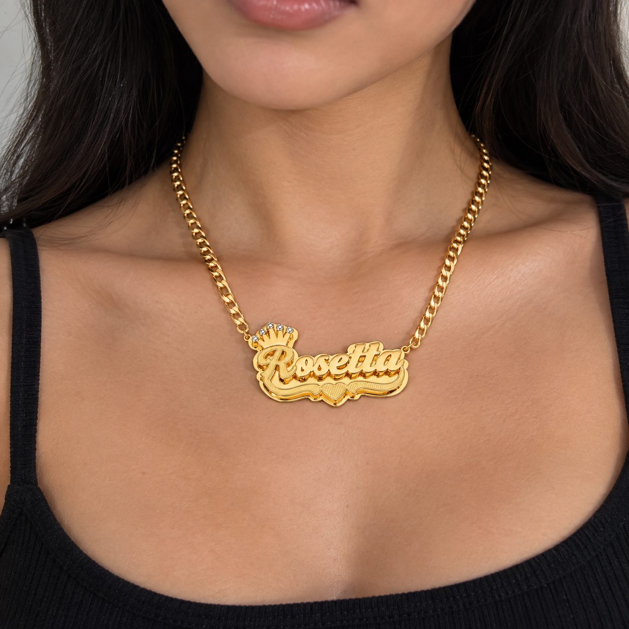 Gold Plated Personalized Doule Plated Name Necklace with Crown