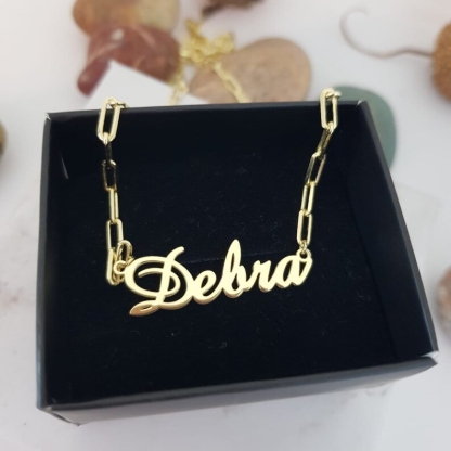 Gold Plated Name Necklace With Paper Clip Chain Personalized Name Necklace