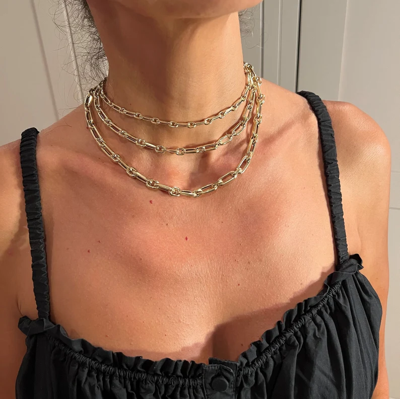 14k Gold Plated Paperclip Chain Necklace 