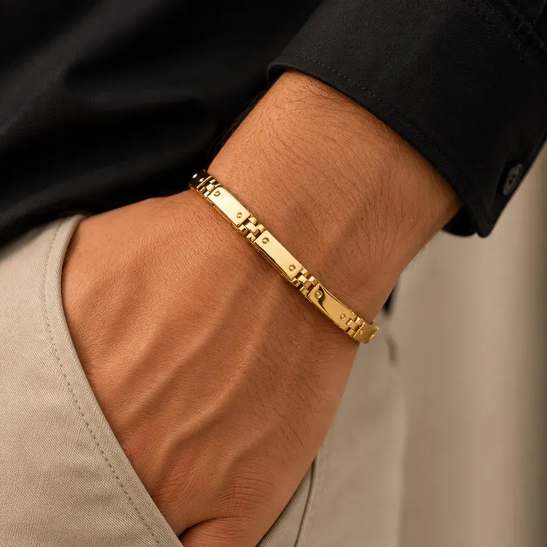 14k Gold Plated Men's Geometric Link Bracelet