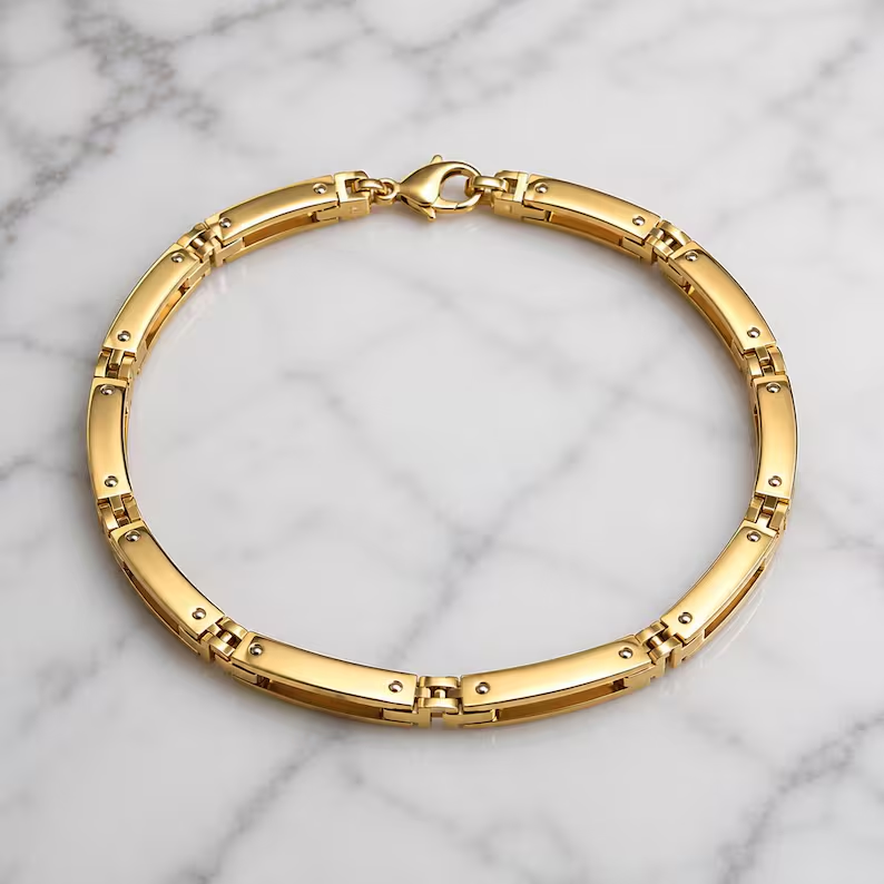 14k Gold Plated Men's Geometric Link Bracelet
