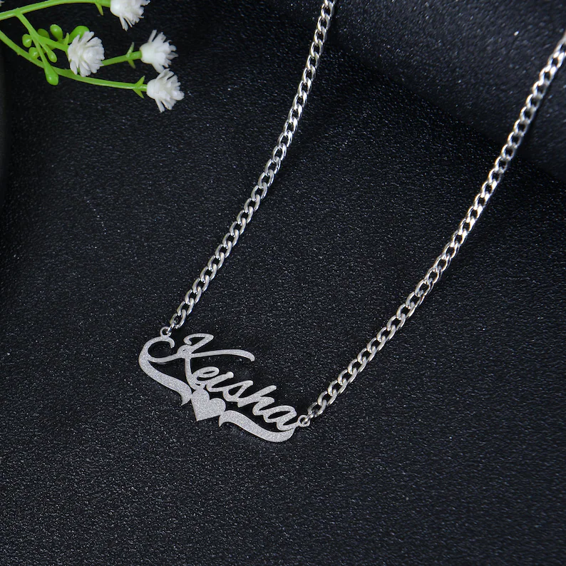 Custom Shiny Bling Heart Name Necklace 