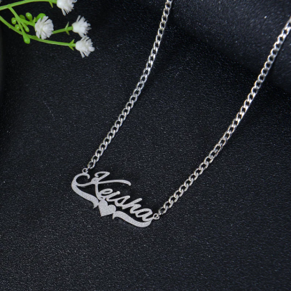 Custom Shiny Bling Heart Name Necklace 