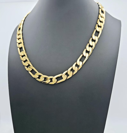 14k Gold Plated Large 12mm Flat Figaro Chain Necklace