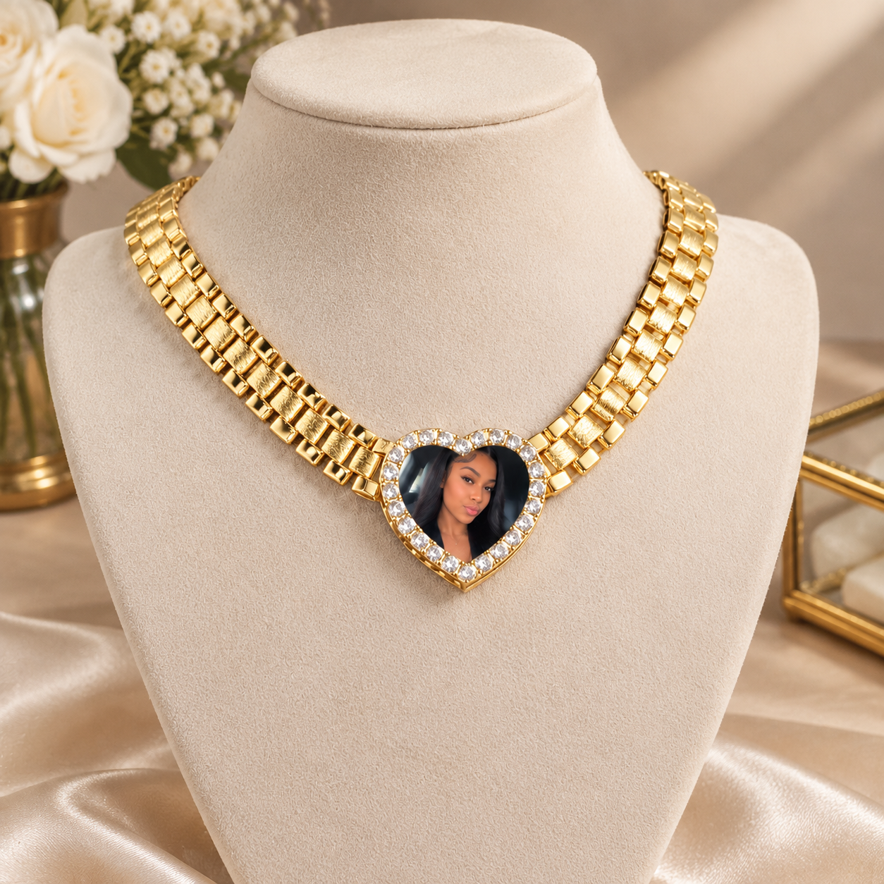 Rx Chain Heart Love Photo Pendant Personalized Photo Necklace