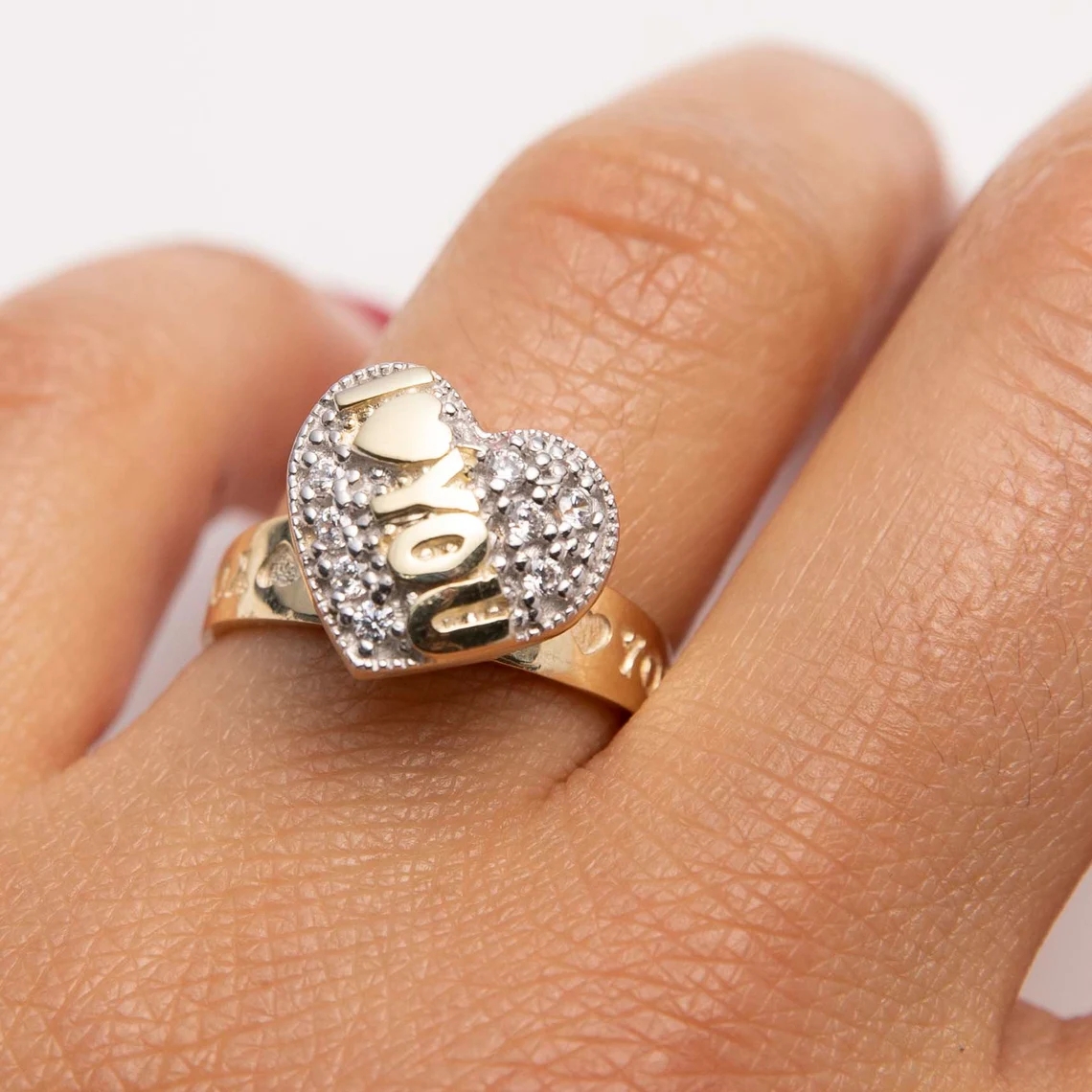 Gold Plated "I Love You" Engraved Ring Heart Love Ring