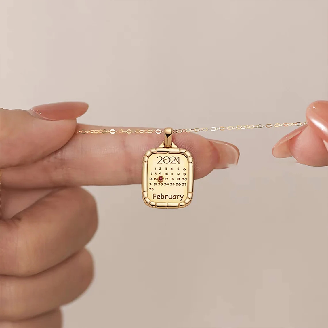 Baby Footprint and Handprint Personalized Engraved Necklace With Birthstone