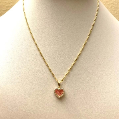 Pink Zircon Heart Necklace Rope Chain Gold Plated Necklace