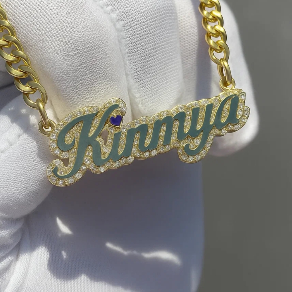 Zircon Border Gold Plated Personalized Custom Name Necklace