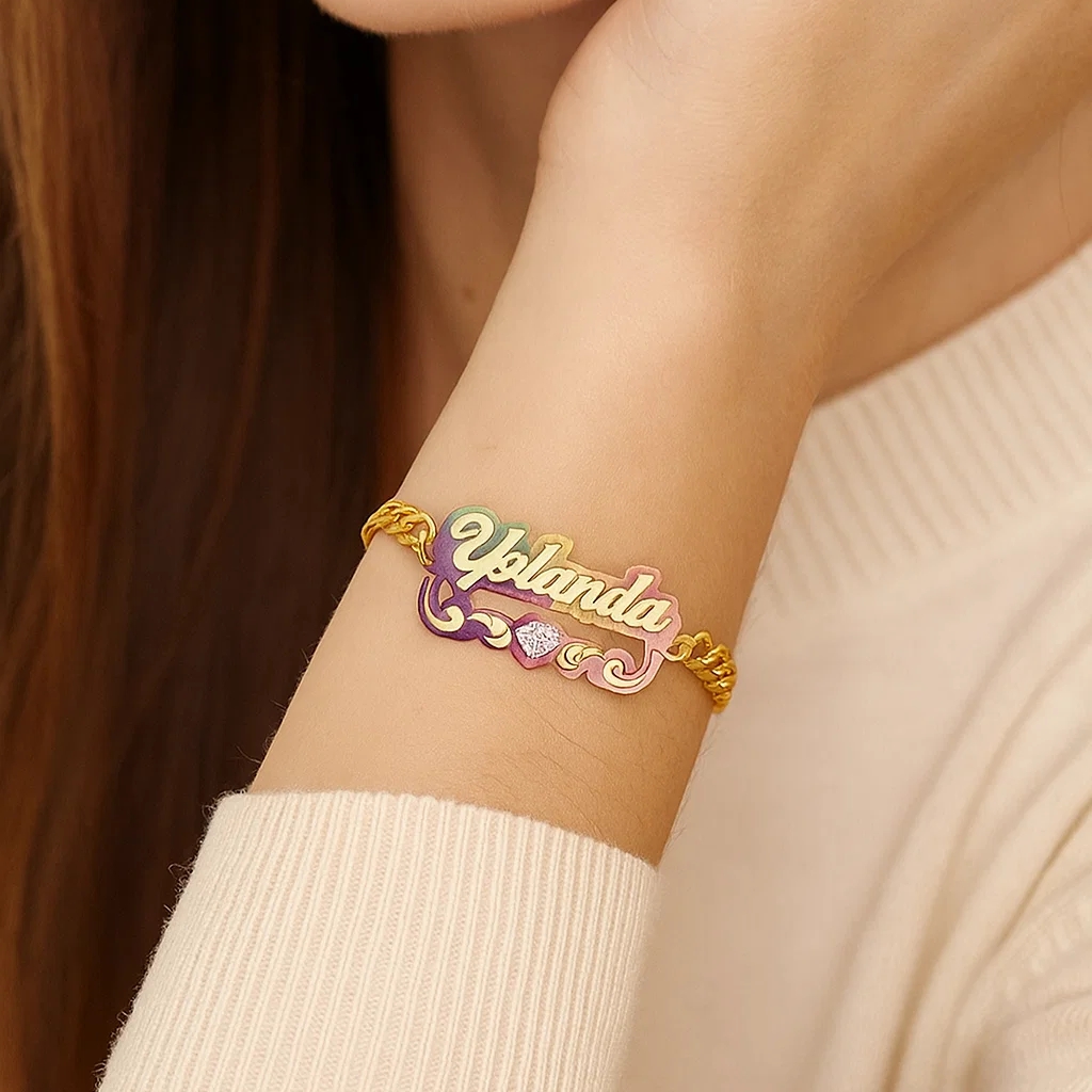 Colorful Acrylic Heart Nameplate Personalized Custom Name Bracelet