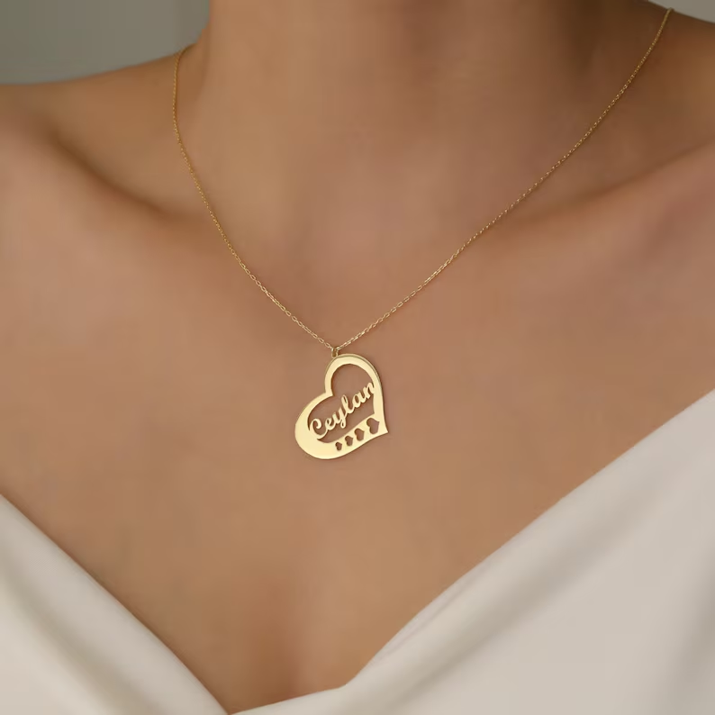 Gold Plated Love Heart Nameplate Personalized Custom Name Necklace