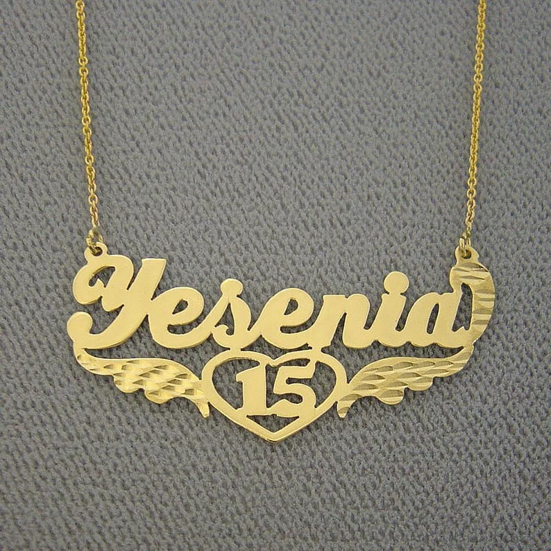 Gold Plated Personalized Custom Name Necklace with Number