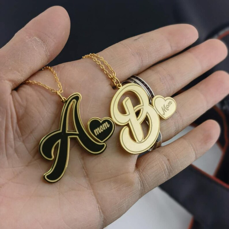 Personalized Initial Necklace Gold Plated Engraved Love Heart Pendant Necklace 