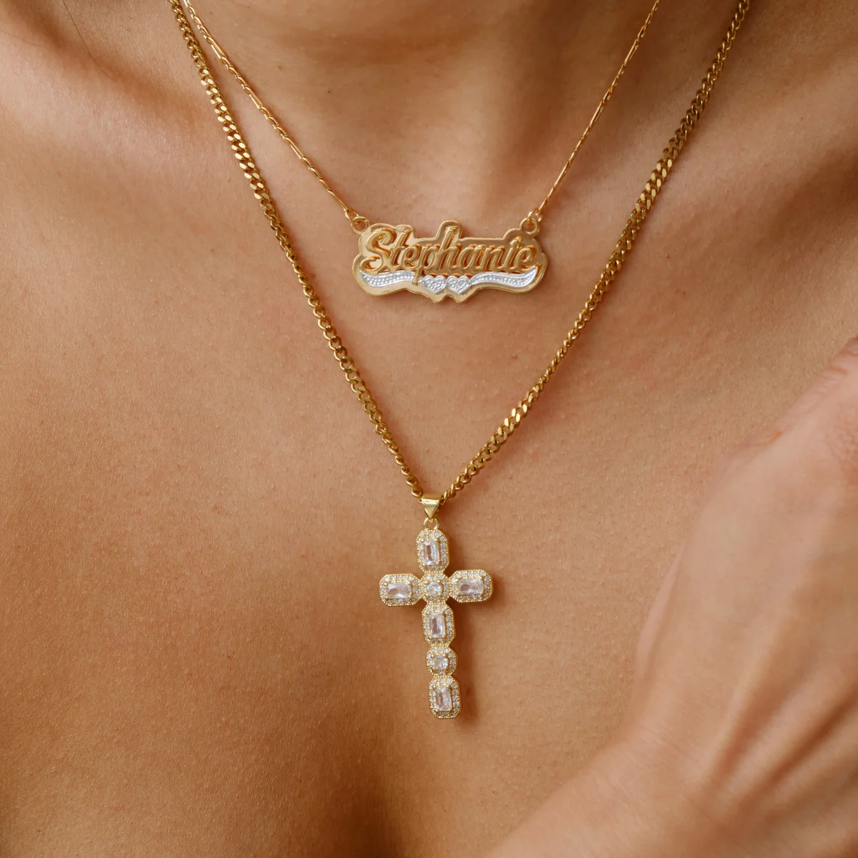 Two Tone Gold Plated Double Layer Personalized Name Necklace