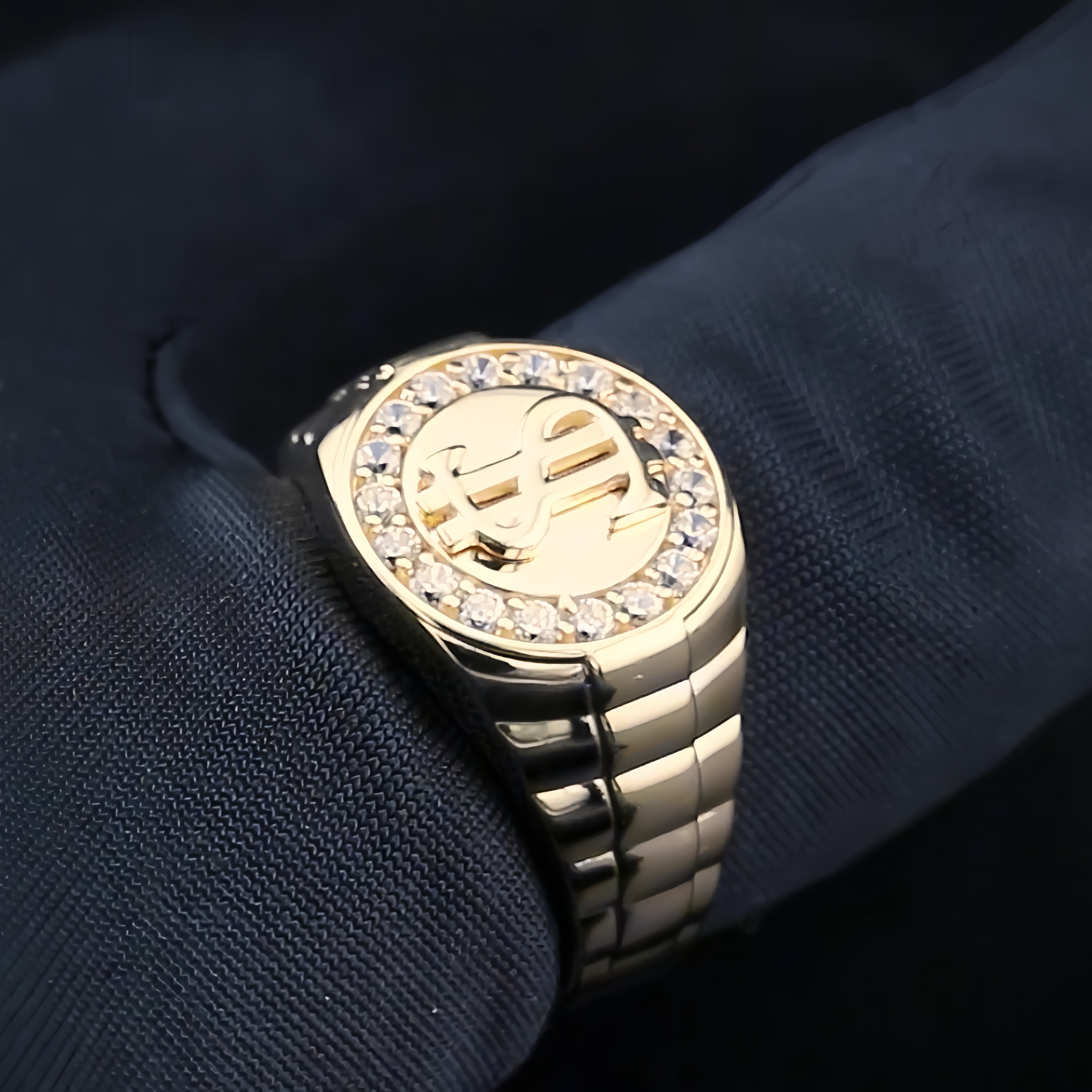 14K Gold Plated CZ Money Sign Ring