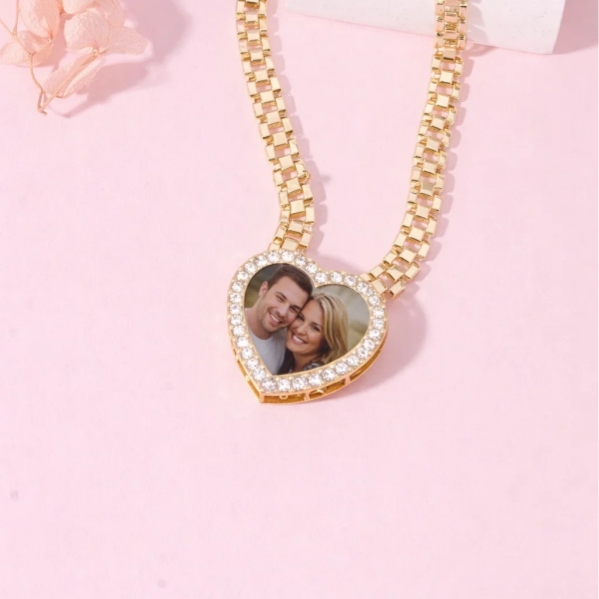 Rx Chain Heart Love Photo Pendant Personalized Photo Necklace