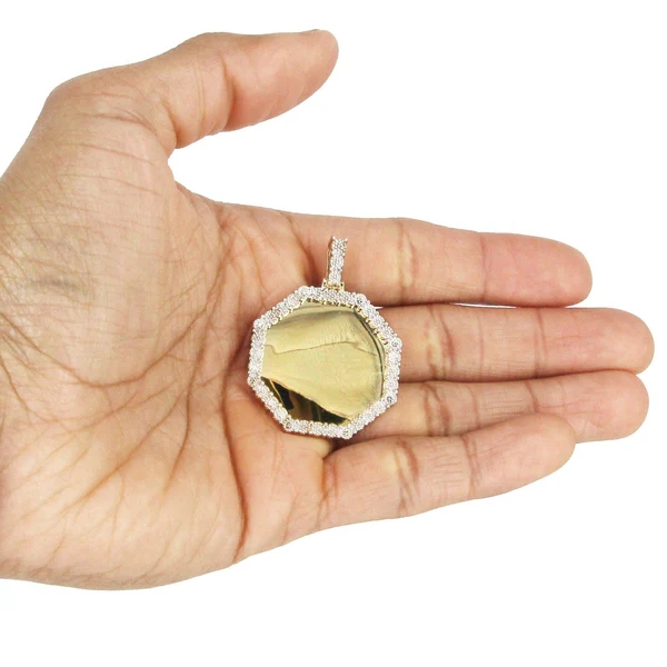 Gold Plated Octagon Photo Pendant Necklace Personalized Photo Necklace