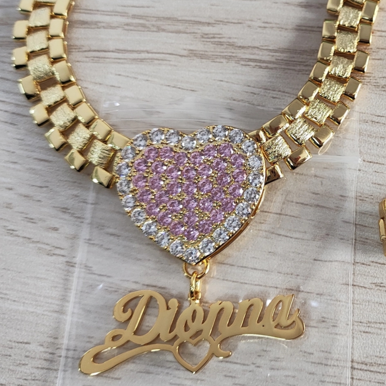Custom RX Chain Pink Heart Personalized Name Necklace