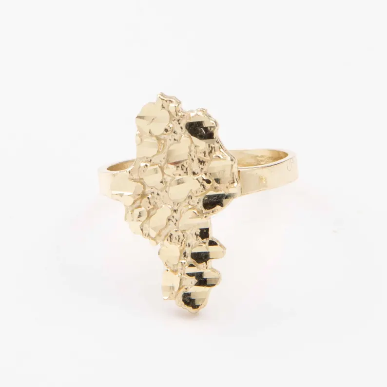 Gold Plated Diamond Cut Nugget Ring Engraved Ring