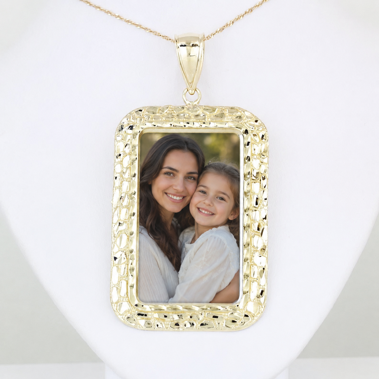 Gold Plated Nugget Rectangle Photo Pendant Necklace