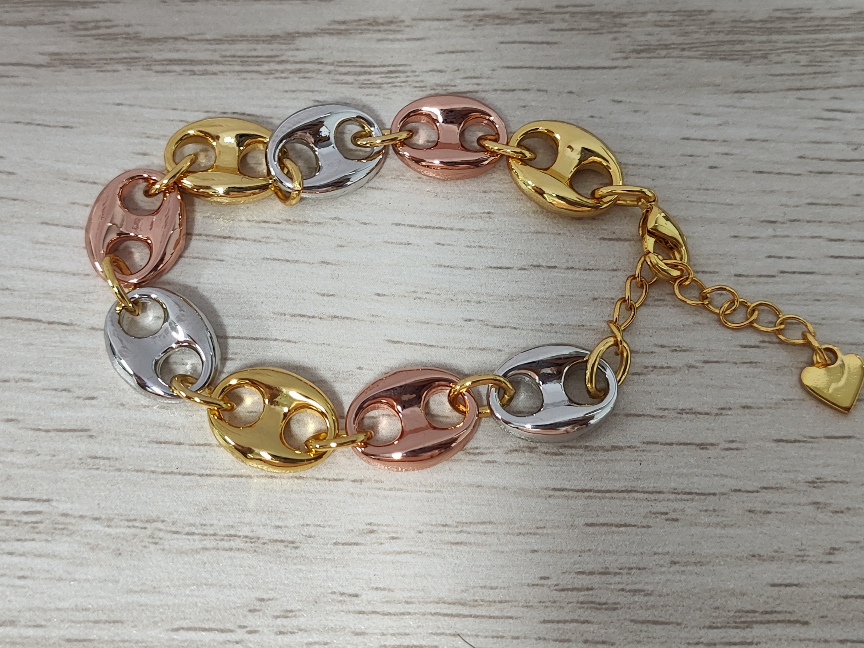 10mm Tri-Color Puffed Mariner Link Bracelet