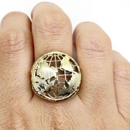Mens Gold Plated Globe Earth Planet World Map Ring
