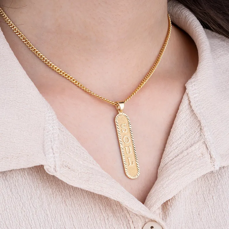 Custom Vertical Bar Name Pendant Necklace Gold Plated Diamond Cut Name Necklace