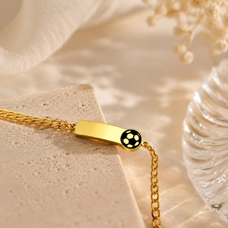  Gold Plated Custom Football Name Bracelet Engraved Bar Bracelet