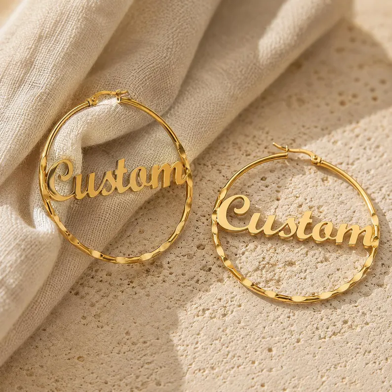 Personalized Name Hoop Earrings Gold Plated Custom Name Earrings 