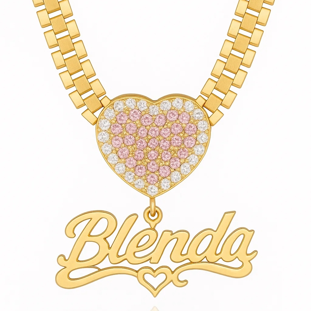 Custom RX Chain Pink Heart Personalized Name Necklace