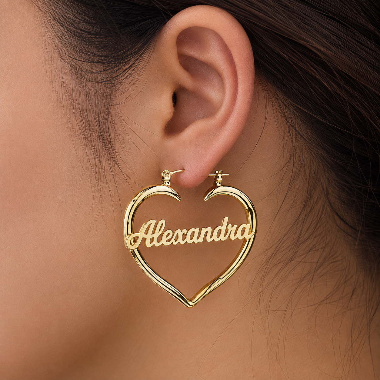 Gold Plated Love Heart Earrings Personalized Custom Name Hoop Earrings 