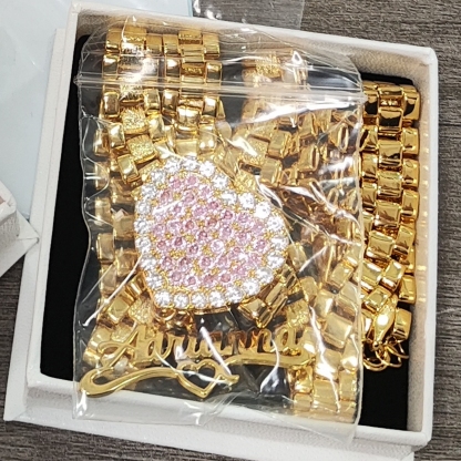 Custom RX Chain Pink Heart Personalized Name Necklace