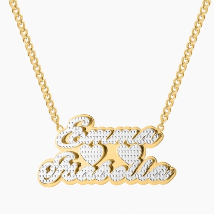 Personalized Custom Two Tone Double Name Necklace with Double Heart 