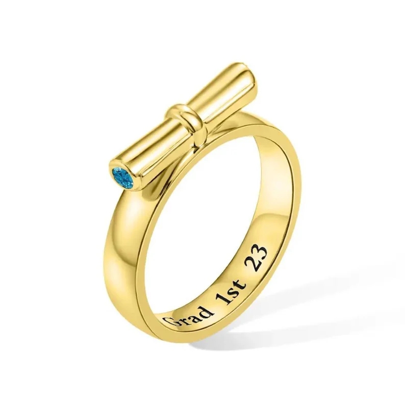 Personalized Graduation Ring Custom Diploma Scroll Birthstone Name Ring