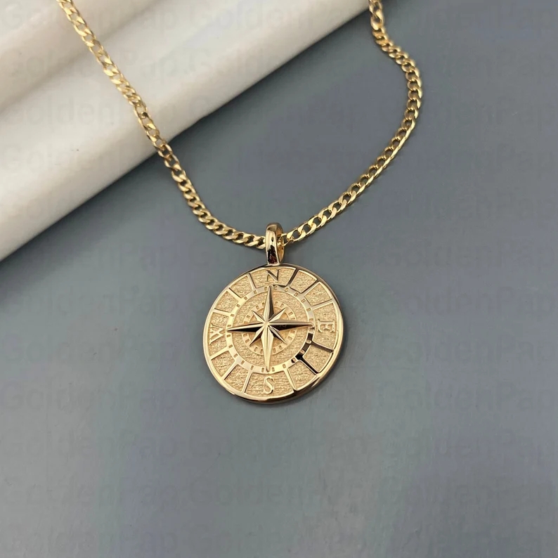 14K Gold Plated Compass Pendant Necklace