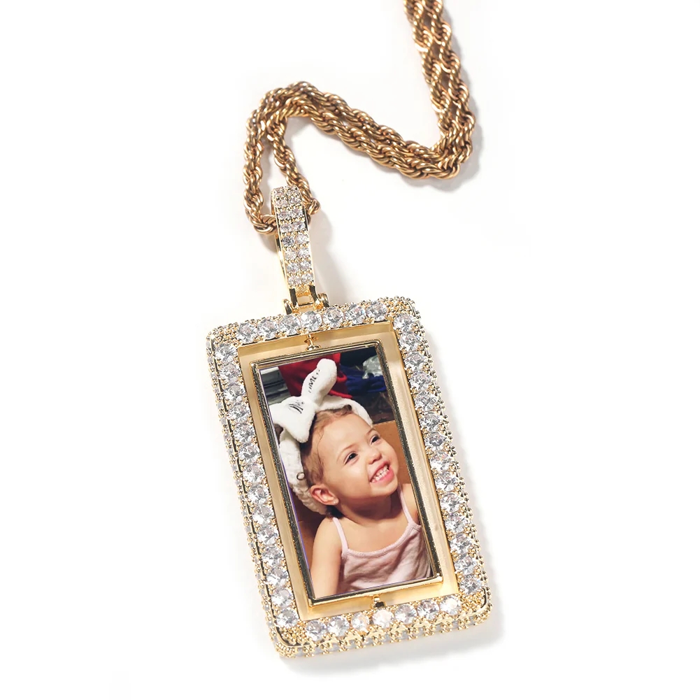 Rotating Double-Sided Square Pendant Personalized Photo Necklace
