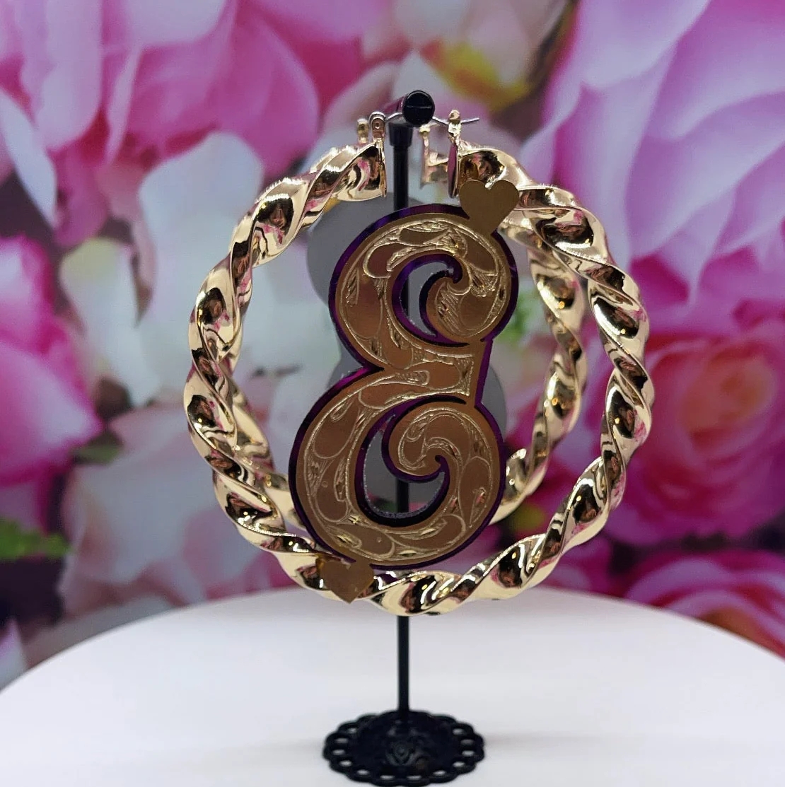 Personalized Purple Acrylic Initial A-Z Letter Twist Hoop Earrings