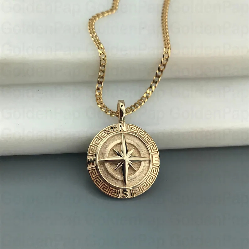 Gold Plated Pendant Compass Pendant Necklace for Men