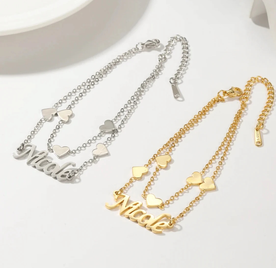 Personalized Heart Love Pendants Double Layer Custom Name Bracelet