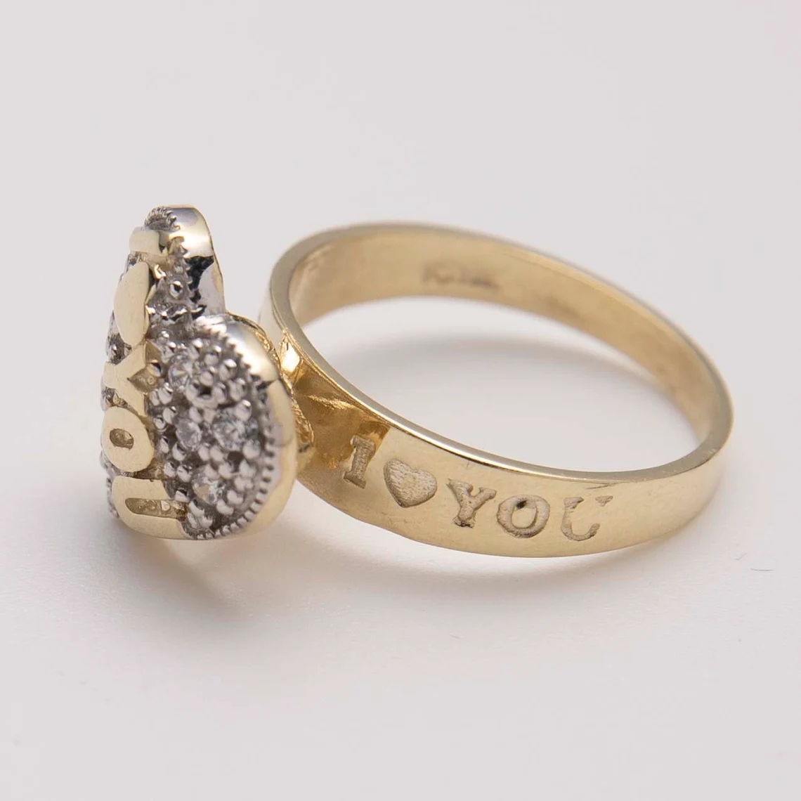 Gold Plated "I Love You" Engraved Ring Heart Love Ring