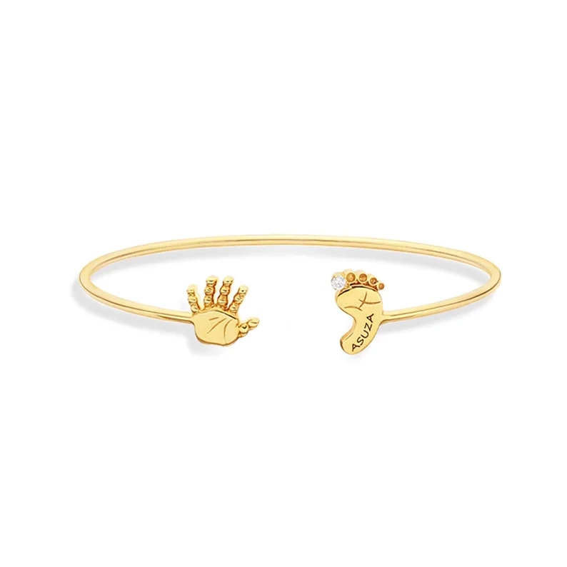 Baby Footprint and Handprint Personalized Engraved Name Bracelet with Birthstone