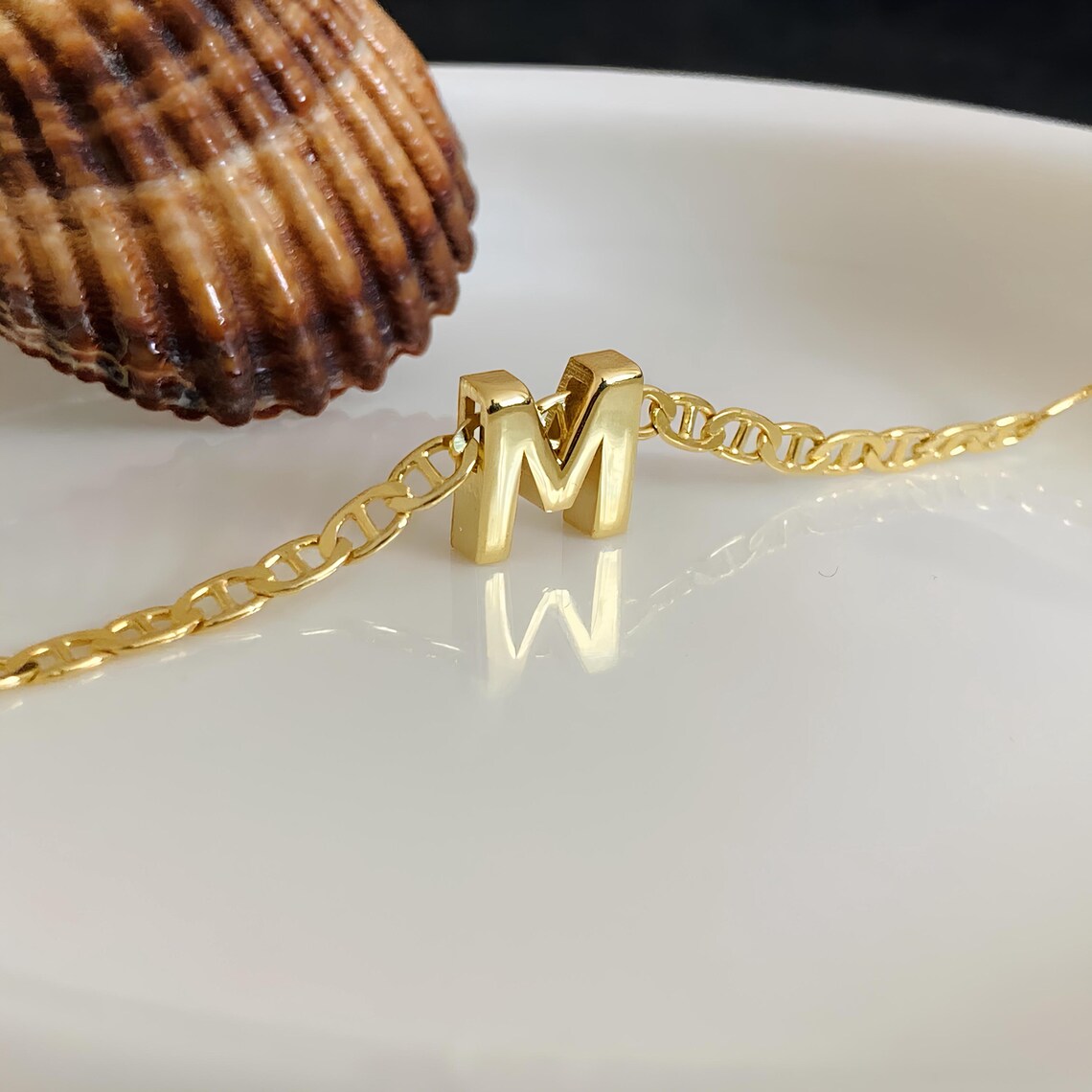 Marine Chain Personalized Custom Letter Pendant Initial Necklace Alphabet Necklace