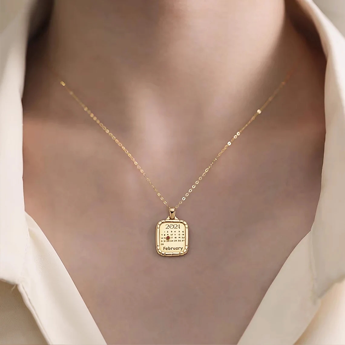 Baby Footprint and Handprint Personalized Engraved Necklace With Birthstone