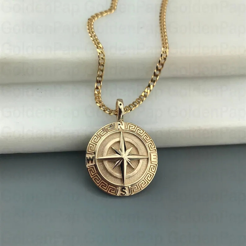 Gold Plated Pendant Compass Pendant Necklace for Men