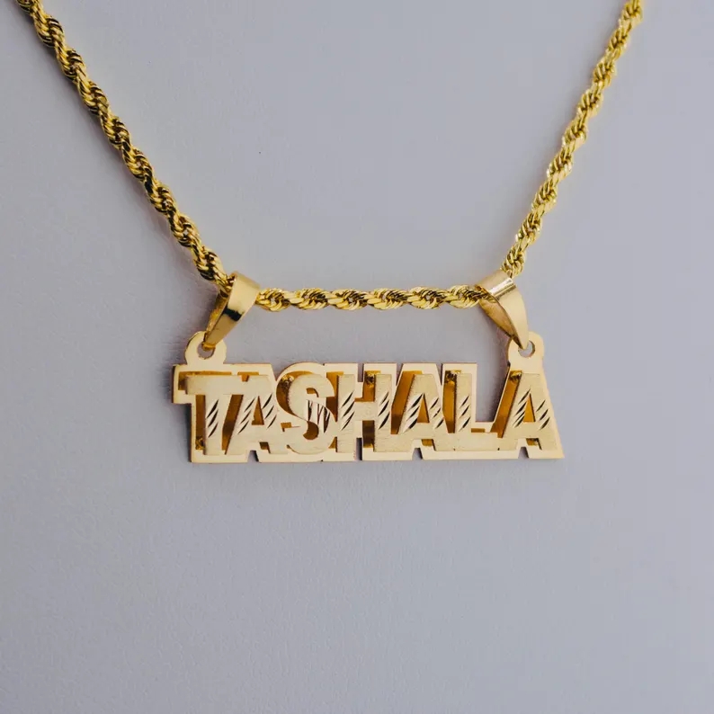  Personalized Double Plated Name Necklace 3D Nameplate Necklace