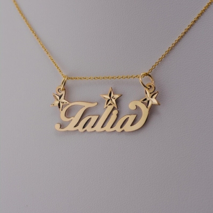 Triple Star Double Layer Gold Plated Custom Name Necklace