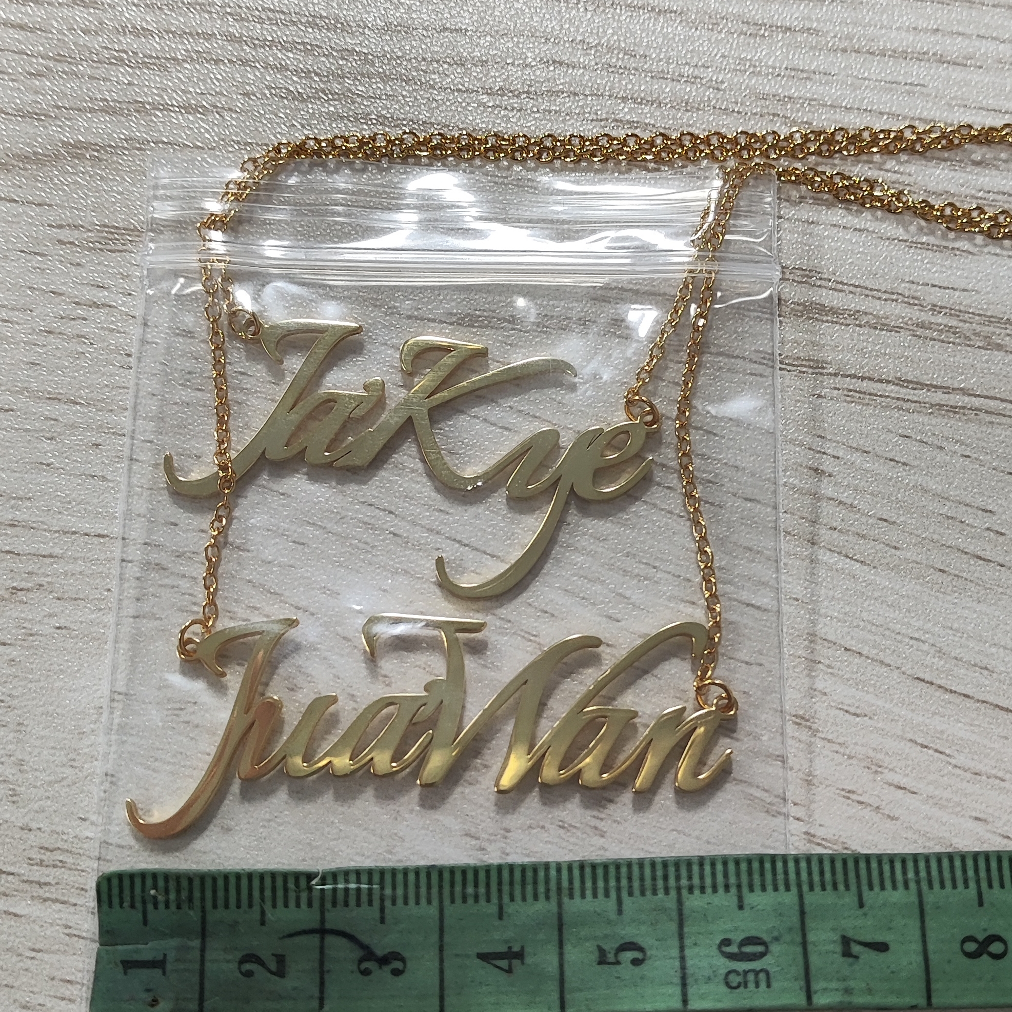 Large Custom Nameplate Pendant Necklace Gold Plated Double Layers Two Names Necklace
