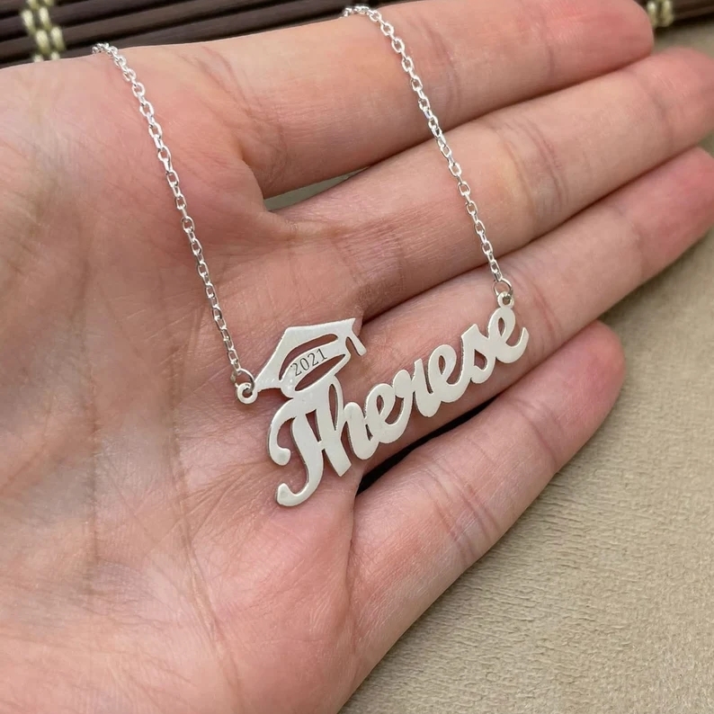 Custom Graduation Name Necklace Graduate Cap Pendant Necklace