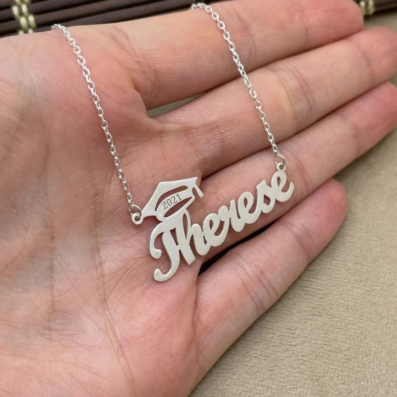 Custom Graduation Name Necklace Graduate Cap Pendant Necklace